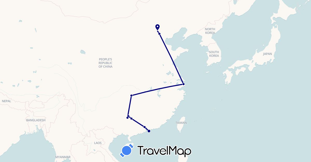 TravelMap itinerary: driving in China (Asia)