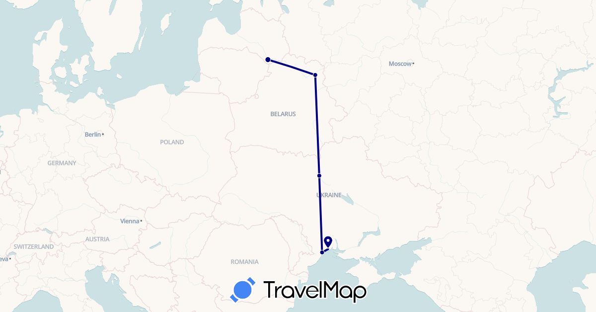 TravelMap itinerary: driving in Belarus, Latvia, Ukraine (Europe)